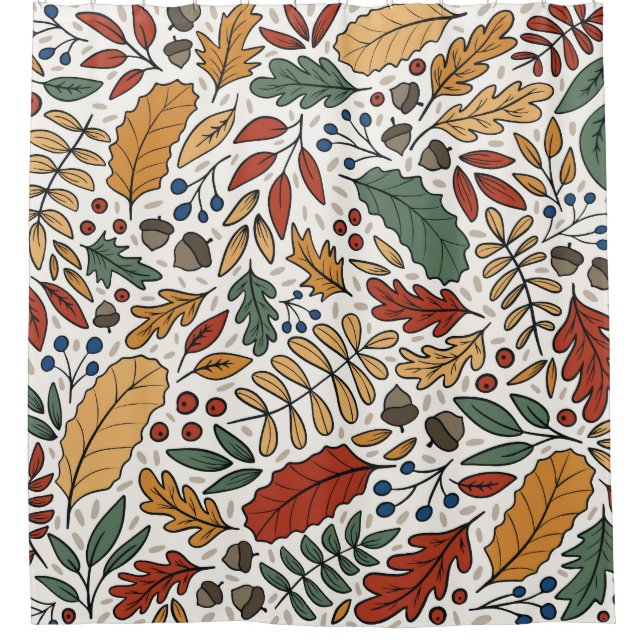 Autumn Coloured Leaf Square Design Shower Curtain (Front)