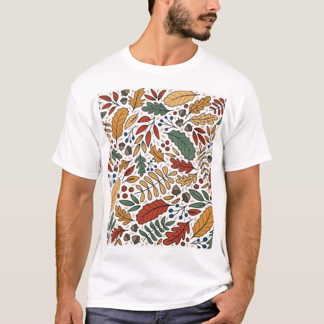 Autumn Coloured Leaf Square Design T-Shirt (Front)