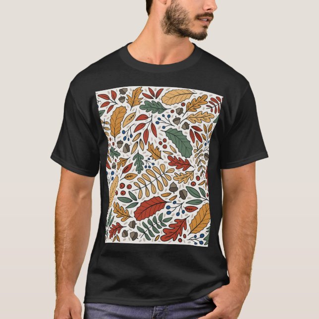Autumn Coloured Leaf Square Design T-Shirt (Front)