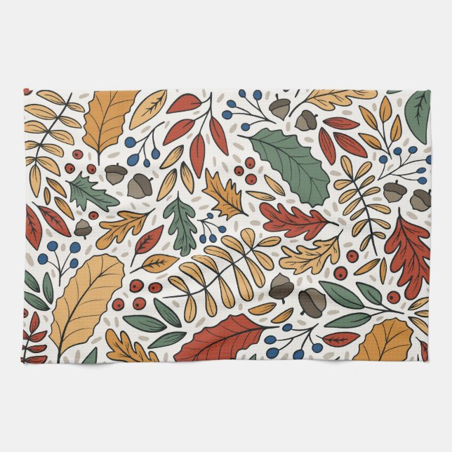 Autumn Coloured Leaf Square Design Tea Towel (Horizontal)