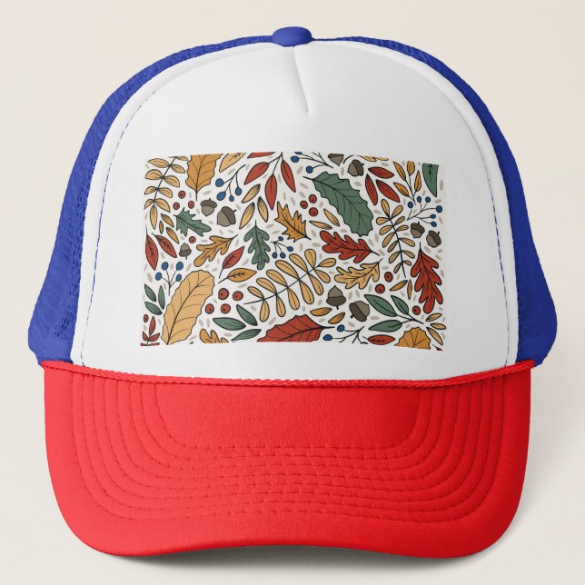 Autumn Coloured Leaf Square Design Trucker Hat (Front)