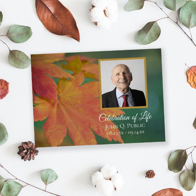 Autumn Coloured Leaves Celebration of Life Invitation (Creator Uploaded)