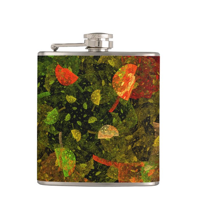 Autumn colourful decorative design hip flask (Front)