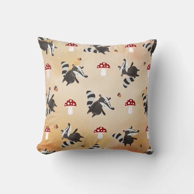 Autumn Colourful Fall Woodland Funny Comic Badger Cushion (Front)