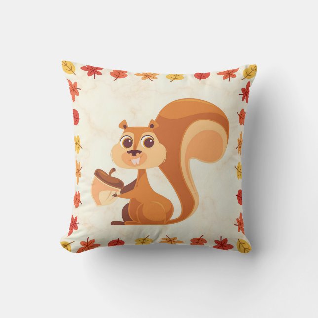 Autumn Colourful Fall Woodland Funny Squirrel  Cushion (Front)
