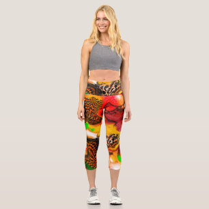 Autumn Colours Abstract Pour Painting Capri Leggings