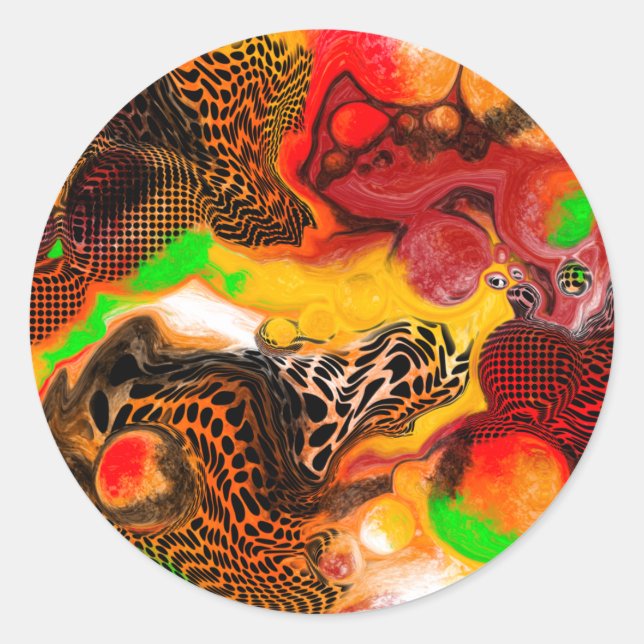 Autumn Colours Abstract Pour Painting Classic Round Sticker (Front)