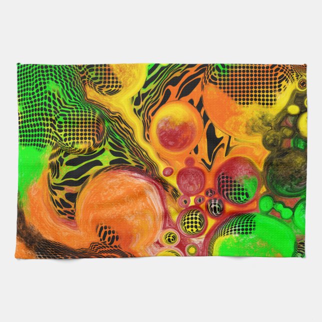 Autumn Colours Abstract Pour Painting Tea Towel (Horizontal)