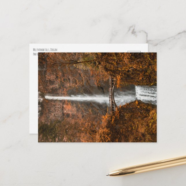Autumn Colours at Multnomah Falls Postcard (Front/Back In Situ)
