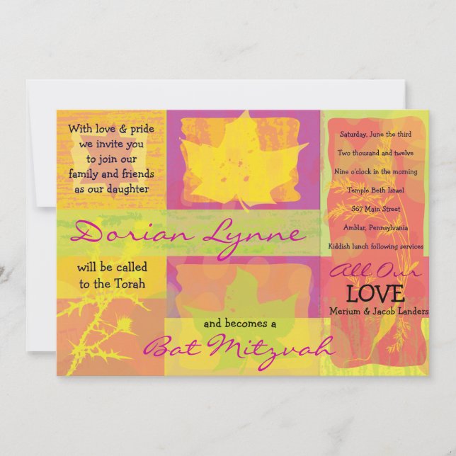Autumn Colours Bar Bat Mitzvah Invitation Invite (Front)