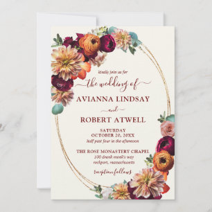 Autumn Colours Burgundy Orange Blush Wedding Invit Invitation