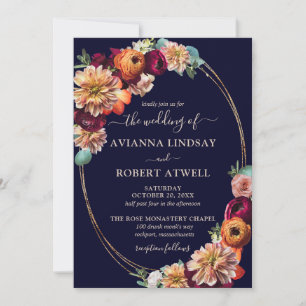 Autumn Colours Burgundy Orange Blush Wedding Invitation