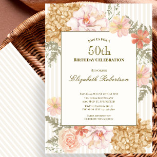 Autumn Colours Floral 50th Birthday Invitation