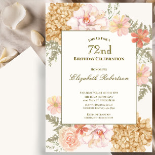 Autumn Colours Floral 72nd Birthday Invitation