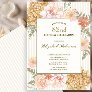 Autumn Colours Floral 82nd Birthday Invitation