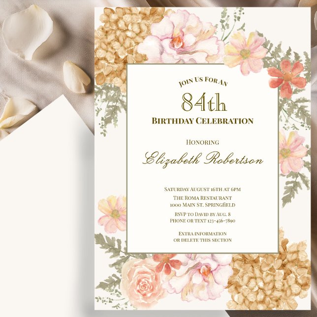 Autumn Colours Floral 84th Birthday Invitation (Creator Uploaded)