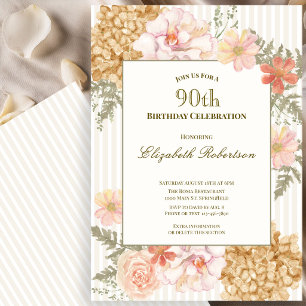 Autumn Colours Floral 90th Birthday Invitation