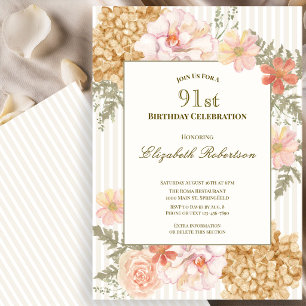 Autumn Colours Floral 91st Birthday Invitation