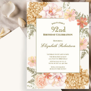 Autumn Colours Floral 92nd Birthday Invitation