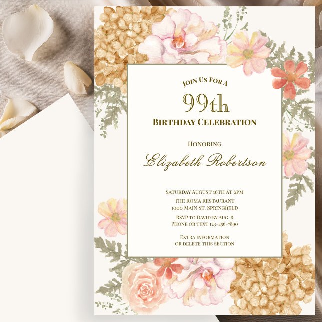 Autumn Colours Floral 99th Birthday Invitation (Creator Uploaded)