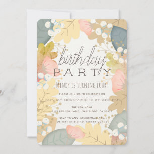 Autumn Colours Floral Foliage Birthday Invitation