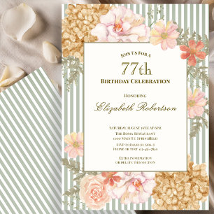 Autumn Colours Floral Sage 77th Birthday Invitatio Invitation