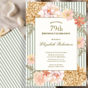 Autumn Colours Floral Sage 79th Birthday Invitatio Invitation