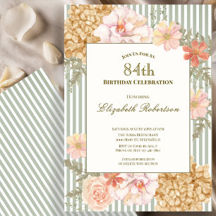 Autumn Colours Floral Sage 84th Birthday Invitatio Invitation
