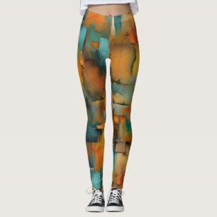 Autumn colours, geometric grunge paint abstract leggings
