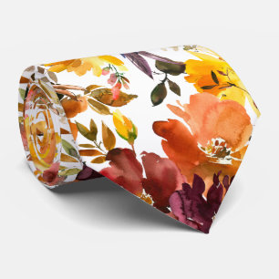 Autumn Colours Gold Peach Roses Floral Neck Tie