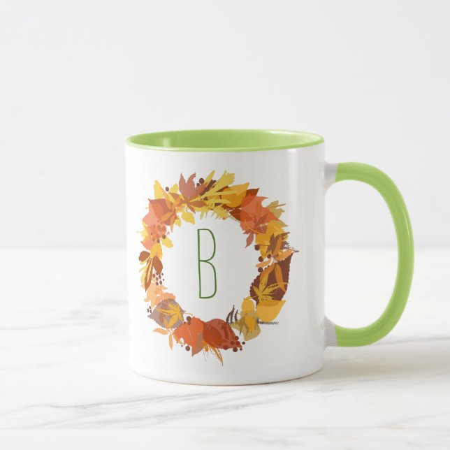 Autumn Colours Leafs Wreath Illustration Mug (Right)