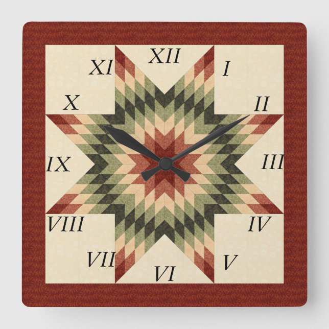 Autumn Colours Lone Star Quilt Design Square Wall Clock (Front)