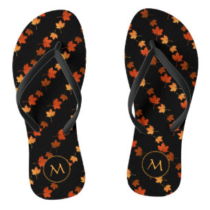 Autumn Colours Maple Leaves pattern monogrammed Thongs