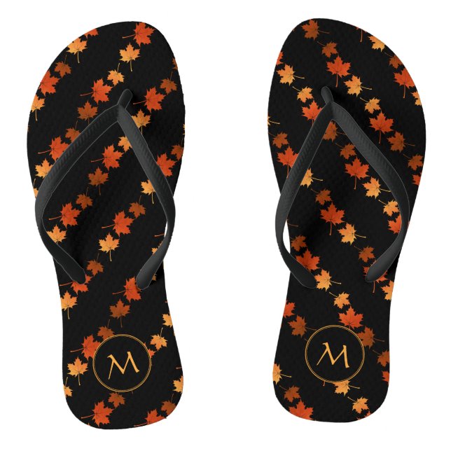 Autumn Colours Maple Leaves pattern monogrammed Thongs (Footbed)