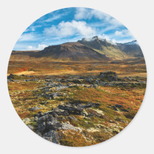 Autumn colours on the landscape classic round sticker