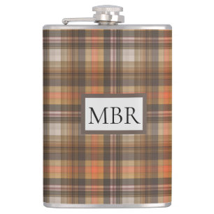 Autumn Colours Plaid Add Monogram   Hip Flask