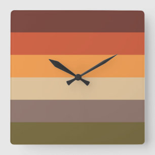 Autumn Colours - Red Orange Yellow Tan Green Brown Square Wall Clock