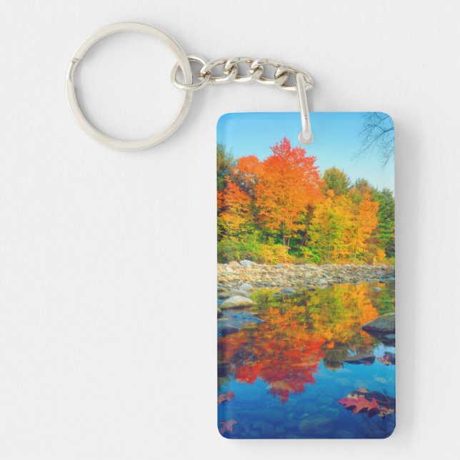 Autumn Colours reflecting in a stream in Vermont Key Ring (Front)