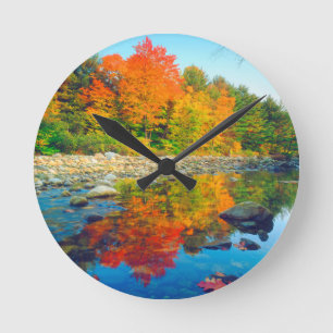 Autumn Colours reflecting in a stream in Vermont Round Clock
