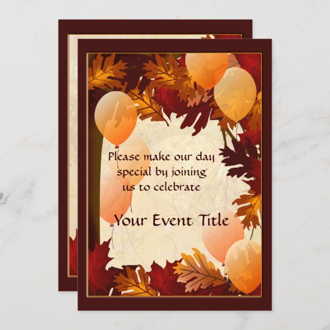 Autumn Colours Tree Leaves Custom Party Invitation (Front/Back)