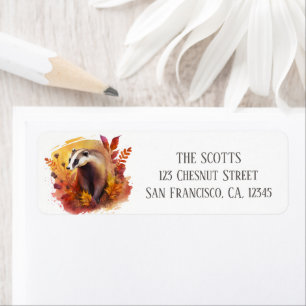 Autumn Colours Watercolor Badger Return Address Label