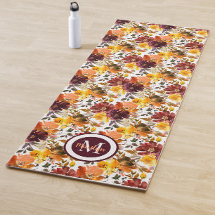 Autumn Colours Watercolor Flowers Floral Yoga Mat