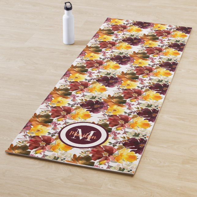 Autumn Colours Watercolor Flowers Floral Yoga Mat (In Situ)