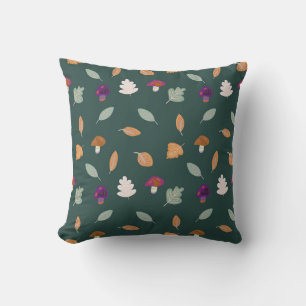 Autumn Colours with Leaves and Mushrooms Pattern  Cushion