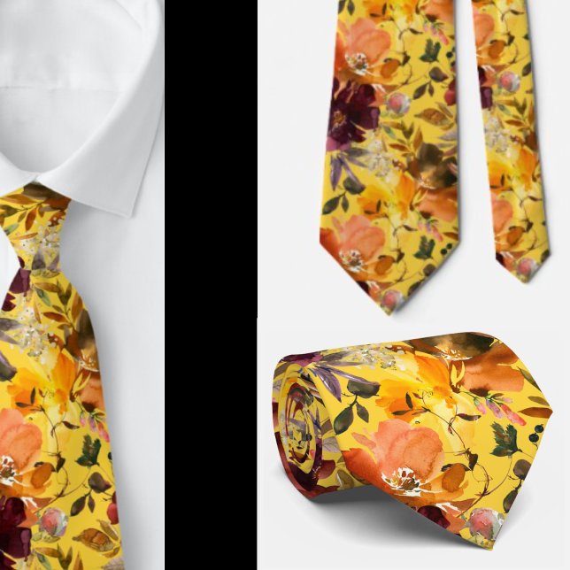 Autumn Colours Yellow Peach Roses Floral Neck Tie (Creator Uploaded)