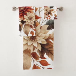 Autumn Copper and Tan Floral Towel Set