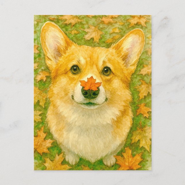 Autumn Corgi Charm Cosy Fall Postcard (Front)