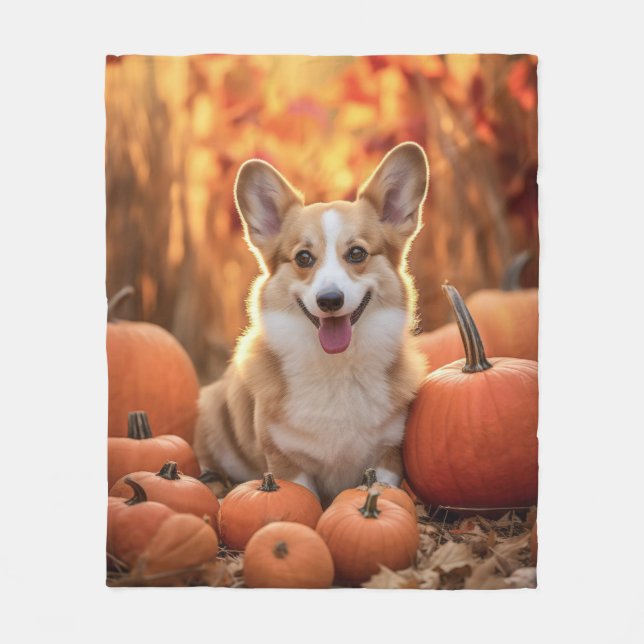 Autumn Corgi Fleece Blanket (Front)