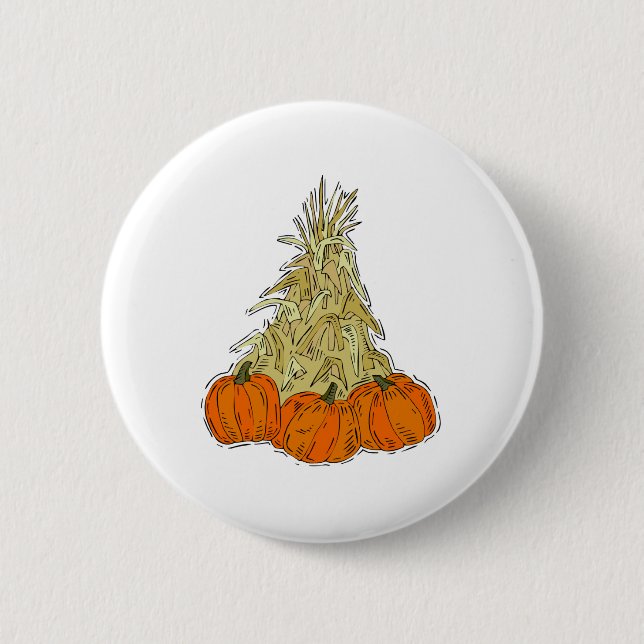 Autumn Cornstalks Pumpkins 6 Cm Round Badge (Front)