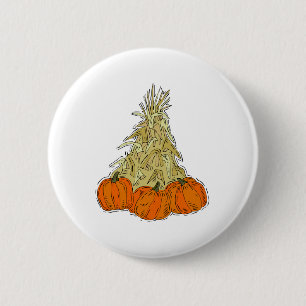 Autumn Cornstalks Pumpkins 6 Cm Round Badge